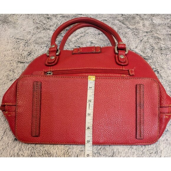 M.C. Satchel Double Top Handles Handbag Pebbled Red Vegan Leather Heart Charm - Picture 14 of 15